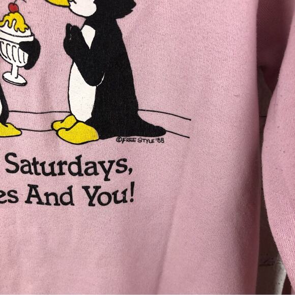 Vintage 80’s Penguin I Love Saturdays, Sundaes And You Sweatshirt - Picture 8 of 9